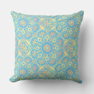 Coussin Boho Medallion jaune bleu clair