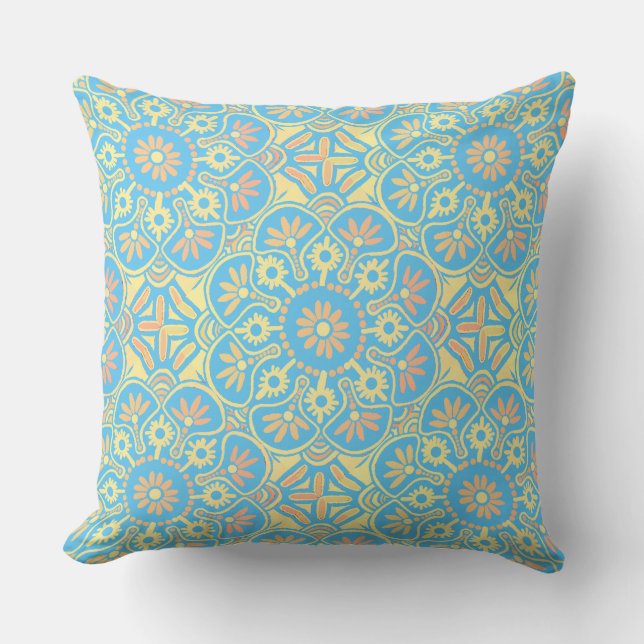 Coussin Boho Medallion jaune bleu clair (Recto)