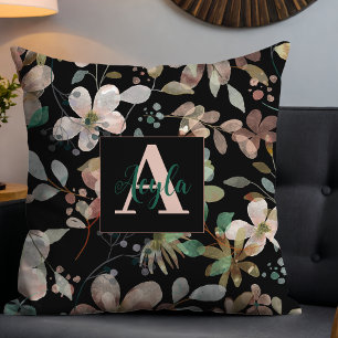 Coussin Boho Midnight Garden Aquarelles : fleurs éthérées