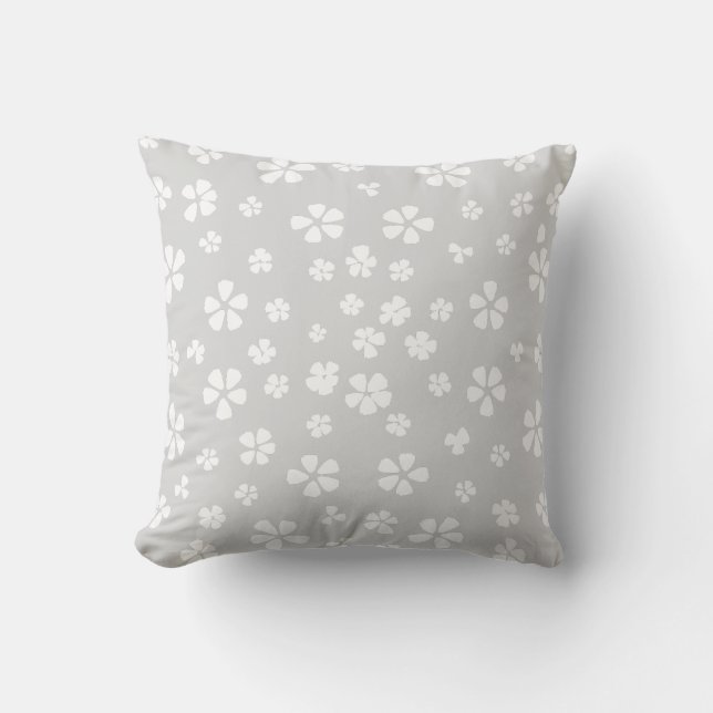 Coussin Boho moderne blanc fleur sauvage gris poussiéreux (Recto)