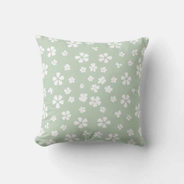 Coussin Boho moderne blanc fleur sauvage vert brouillard (Recto)