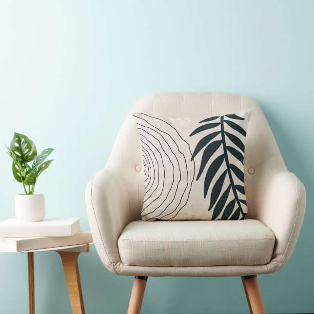 Coussin Boho, Moderne Et Tendance Feuilles Noirs Et Cercle (Chaise)