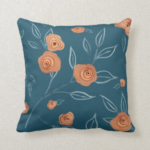 Coussin BOHO Moderne Floral Aquarelle Turquoise Peach Leaf
