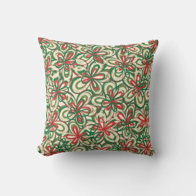Coussin Boho moderne peint Noël motif floral (Recto)