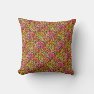 Coussin Boho Motif de courbe rose et jaune, Thro réversibl