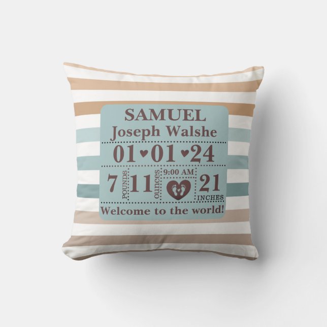Coussin Boho Motif personnalisé statistiques de naissance (Recto)
