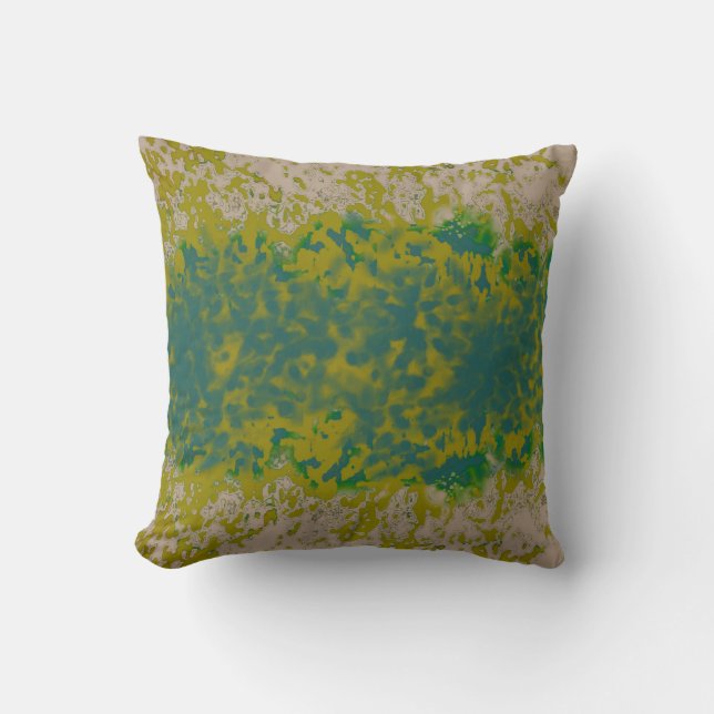 Coussin Boho Mustard Splatter Design Turquoise (Recto)