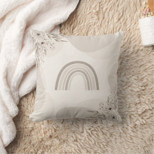 Coussin Boho Neutre Arc-en-ciel Floral Beige Taupe