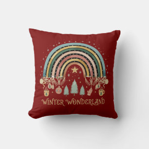 Coussin Boho Noël Arc-en-ciel Merveilleux Paysage d'Hiver