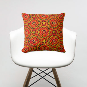 Coussin Boho Oriental rouge et orange Motif géométrique
