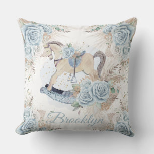 Coussin Boho Pampas Herbe Bleu Floral Horse Rocking