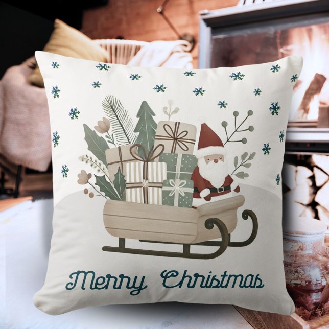 Coussin Boho Père Noël sur la seligh avec des cadeaux Snow (Créateur téléchargé)