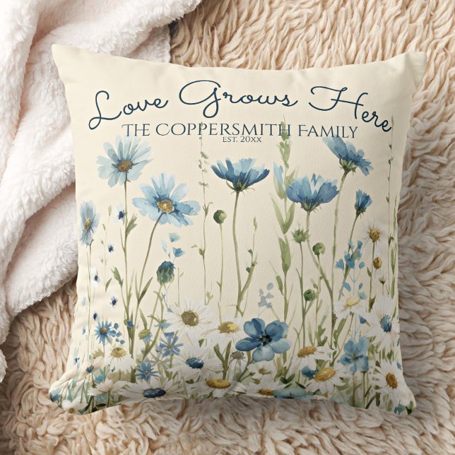 Coussin Boho Personnalisé Fleurs sauvages Bleus, Famille D (Créateur téléchargé)