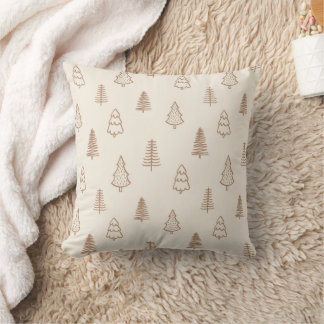 Coussin Boho Pine Trees Modern Winter Forest Neutral Beige