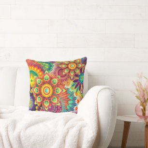 Coussin Boho psychédélique Bohème coloré les années 70 Hip