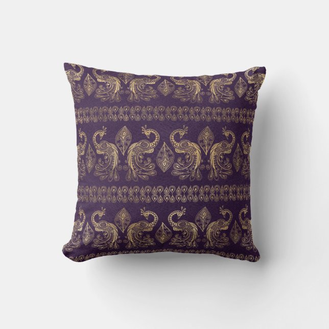 Coussin Boho Purple et Gold Peacock (Recto)
