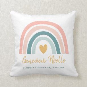 Coussin Boho Rainbow Baby Personnalisé Statistiques de nai