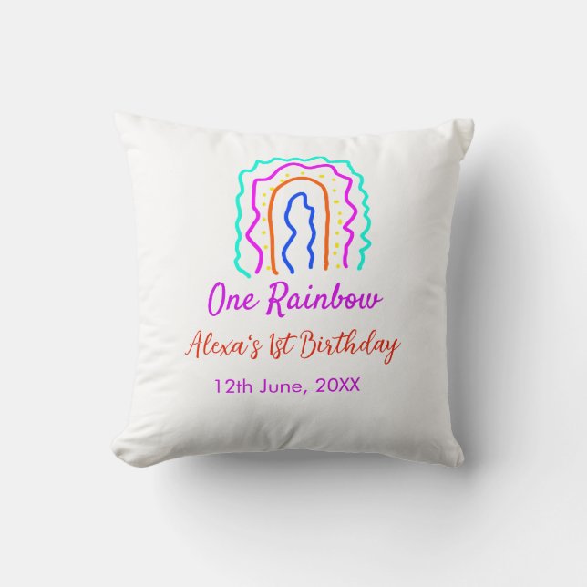 Coussin Boho Rainbow un anniversaire enfants brillant rétr (Recto)
