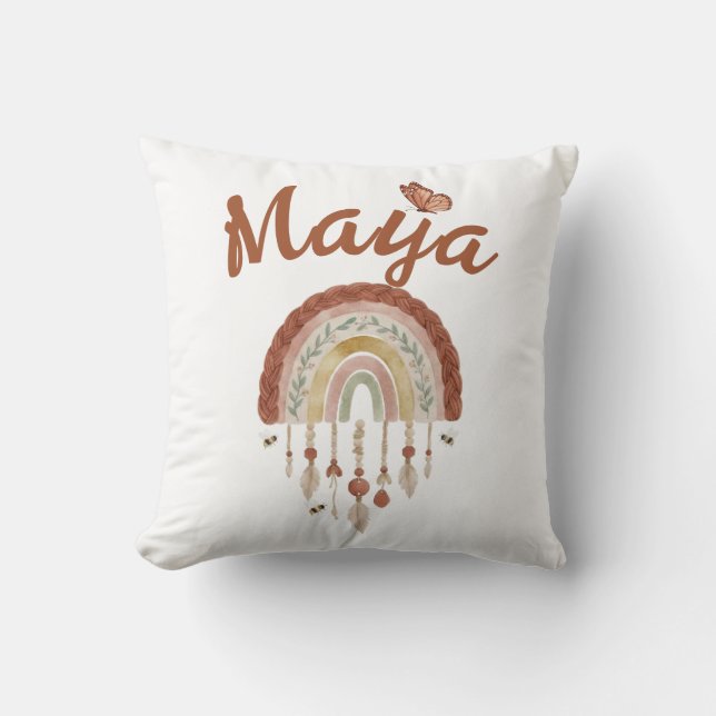 Coussin Boho Rainbow & Whimsical Bee Pattern Nursery Curta (Recto)