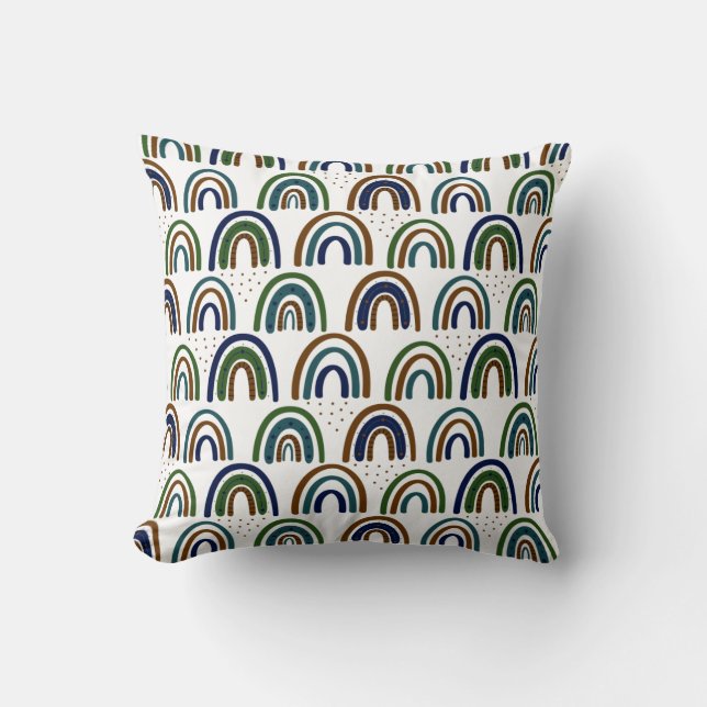 Coussin Boho Rainbows bleu vert et Brown (Recto)
