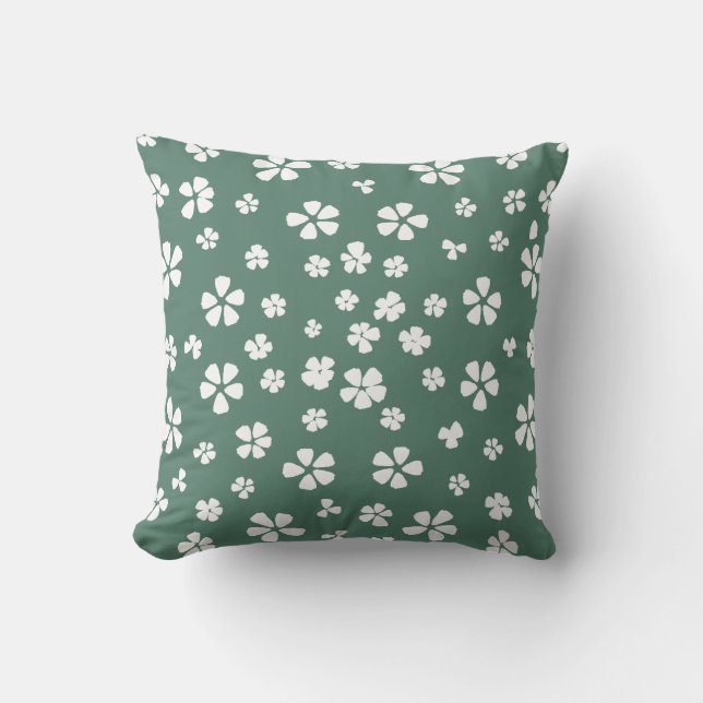Coussin Boho rétro blanc fleur sauvage avocat vert (Recto)