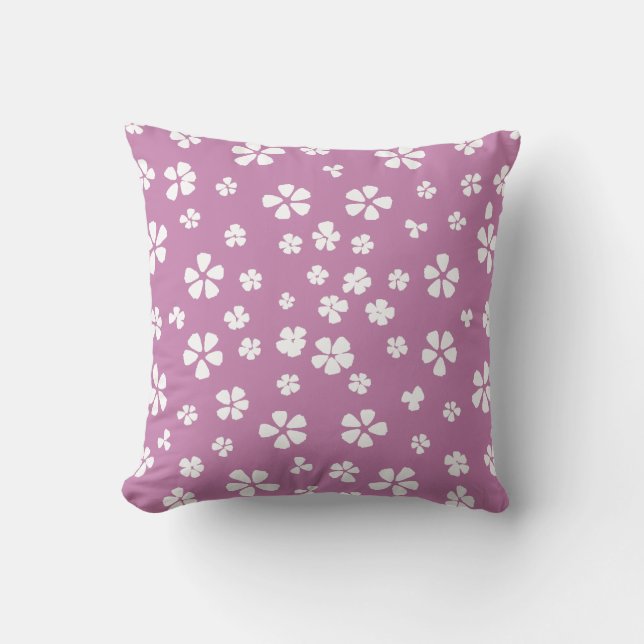 Coussin Boho rétro blanc fleur sauvage crocus violet (Recto)