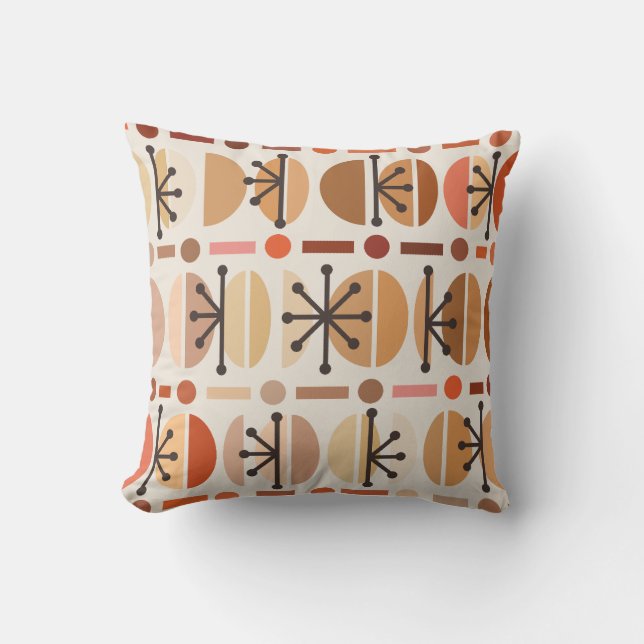 Coussin Boho Retro Bowls Lignes Tons Terre (Recto)