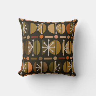 Coussin Boho Retro Bowls Lignes Tons Terre Noire