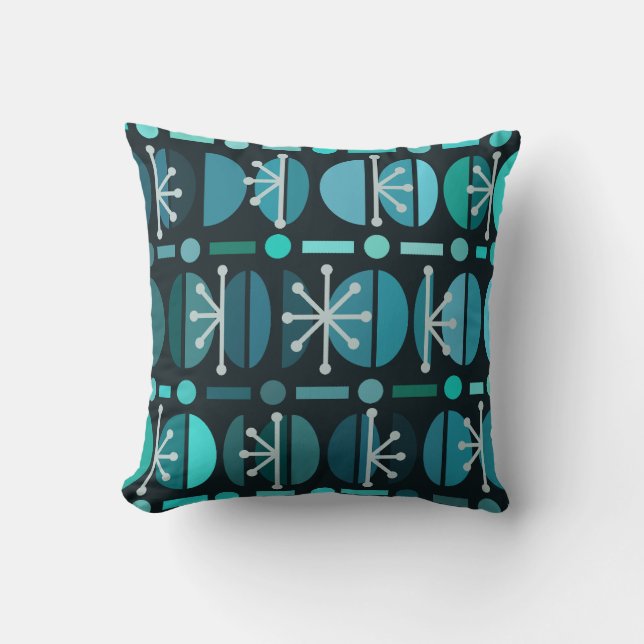 Coussin Boho Retro Bowls Lignes Turquoises (Recto)
