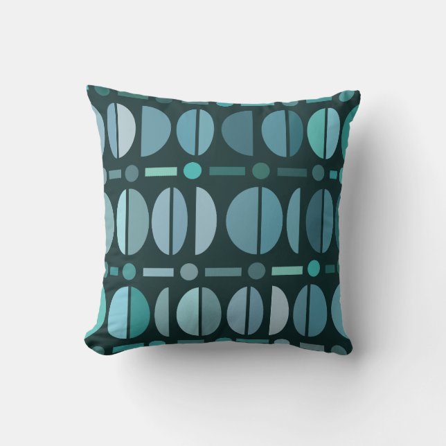 Coussin Boho Retro Bowls Motif Turquoise (Recto)