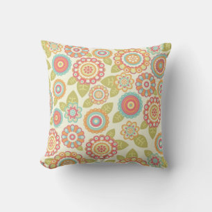 Coussin Boho Retro Fleurs funky Motif Floral (Crème)