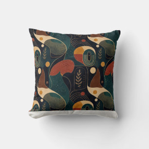 Coussin Boho Rétro Formes Organiques en Terracotta Bleu Ma