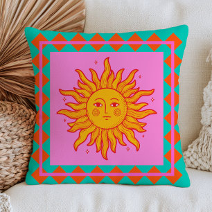 Coussin BOHO Rétro Visage de Soleil Dopamine Esthétique Co