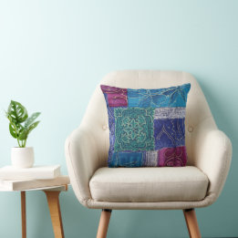 Coussin Boho réversible bleu violet écorce
