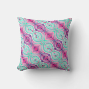 Coussin Boho réversible Motif Aqua rose violet