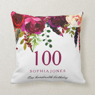 Coussin Boho rose et bordeaux Floral 100e anniversaire Cad