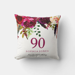 Coussin Boho rose et bordeaux Floral 90e anniversaire Cade