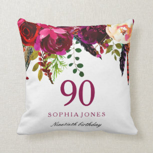 Coussin Boho rose et bordeaux Floral 90e anniversaire Cade