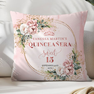Coussin Boho Rose Gold Fleurs Verdure Cadeau Parfait 15e