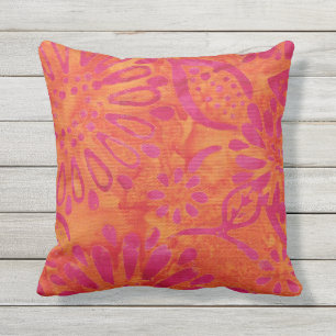 Coussin Boho rose orange Batik motif floral
