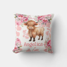 Boho Rose Vache Highland Enfants Lancer l'oreiller