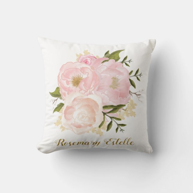 Coussin Boho rougissent décor floral rose de crèche de (Recto)