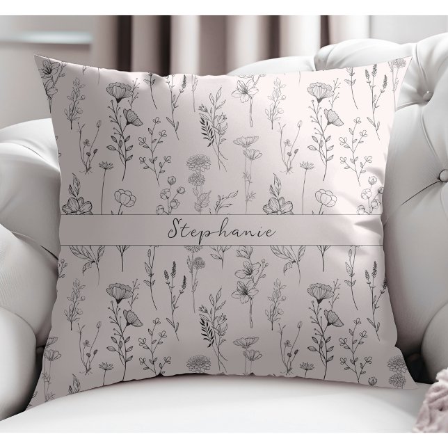 Coussin Boho simple Motif botanique rose pâle (Créateur téléchargé)