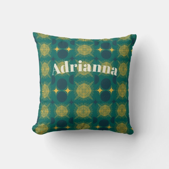 Coussin Boho Soleil Lune Étoiles Bébé Bleu-vert Jaune Pers (Recto)