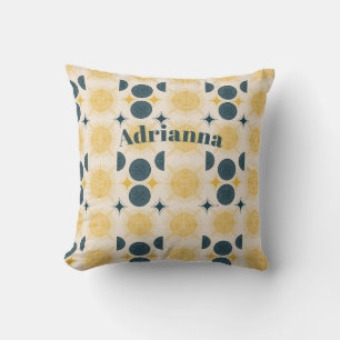 Coussin Boho Sun Moon Stars Blue Yellow Personnalisé