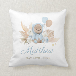 Coussin Boho Teddy Bear Baby shower Cadeau Garçon Bleu Our