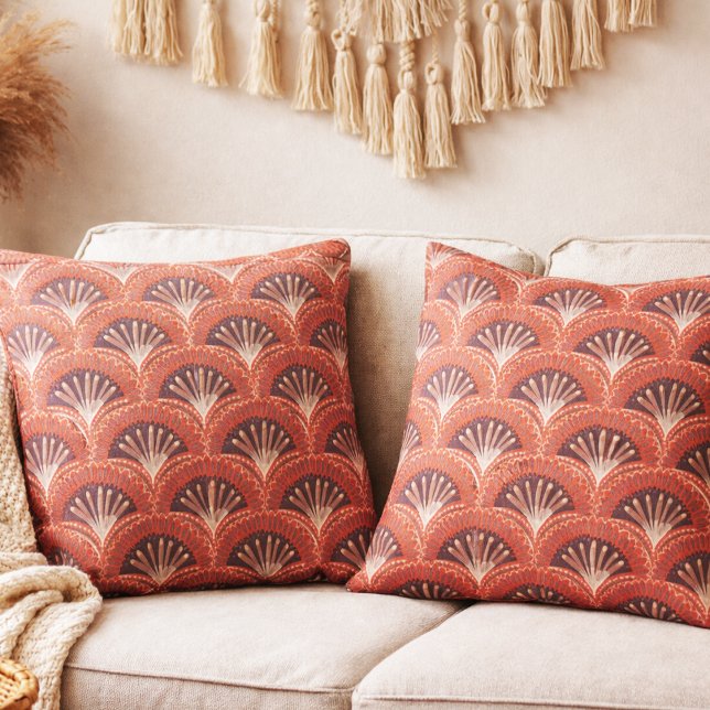 Coussin Boho Terracotta Tropical Éventail Imprimé Coquille (Créateur téléchargé)