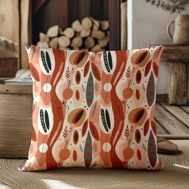 Coussin Boho Terre Cuite Abstrait Tons Terre Chauds  (Terra cotta boho abstract decorator pillow)