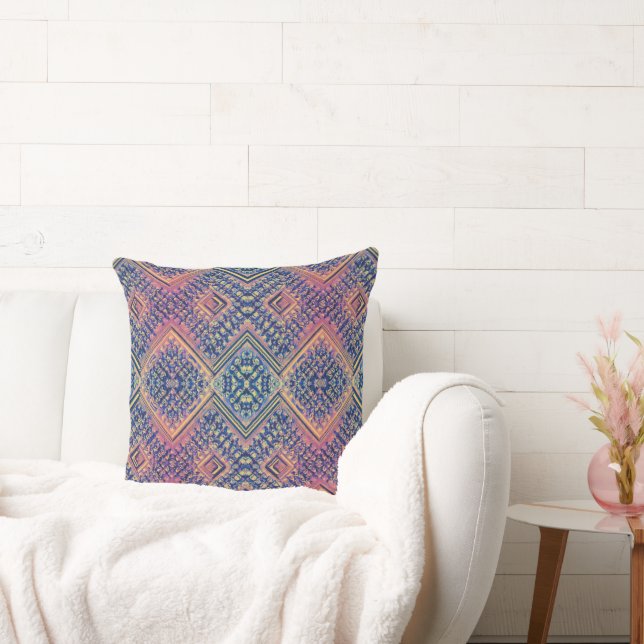 Coussin Boho Turquoise et rose multi-tribal inspiré (Canapé)