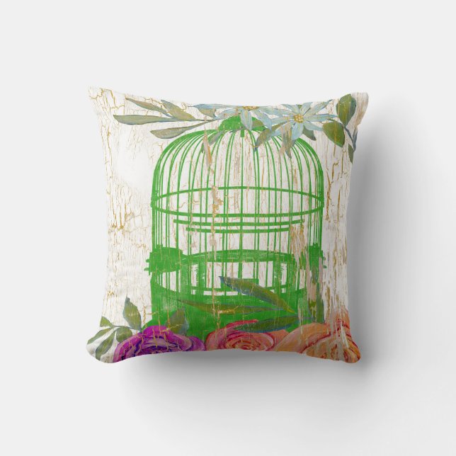 Coussin BOHO Vintage Floral Bird Cage Bois (Recto)